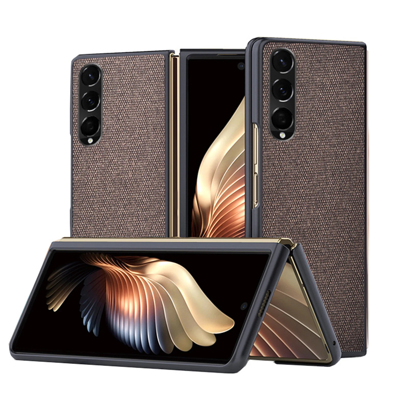 

For Sam-sung Galaxy Z Fold 3 5G Folding Phone Fabric Canvas Mobile Phone Case TPU Anti-Scratch Shock Absorbing Protective Cover