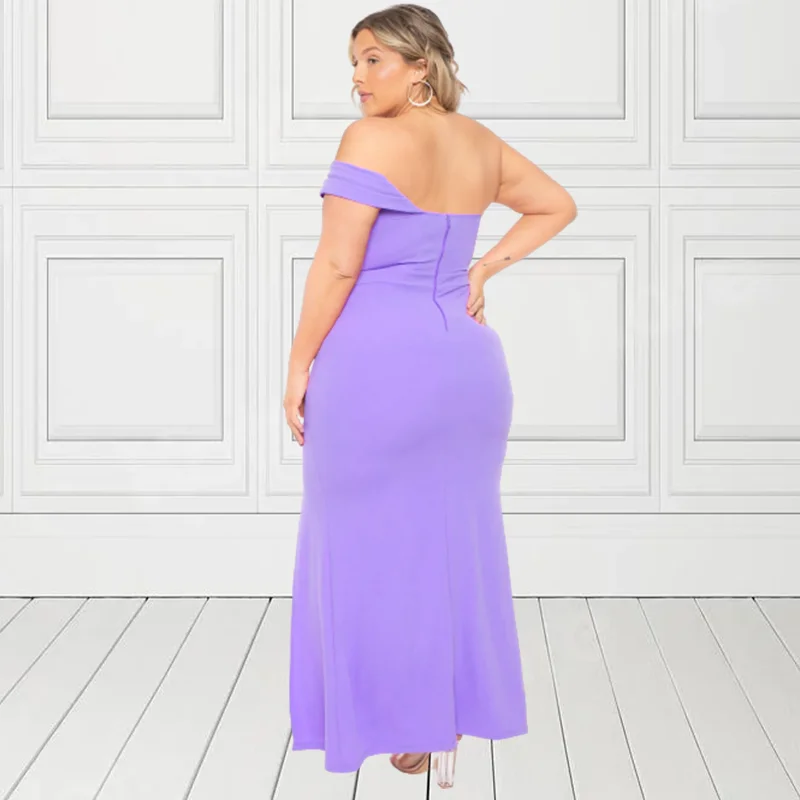 Strapless Plus Size Purple Shiny Sexy Bodycom Dress MiDI 2023 Summer Stretch Party Banquet Dress 4XL5XL