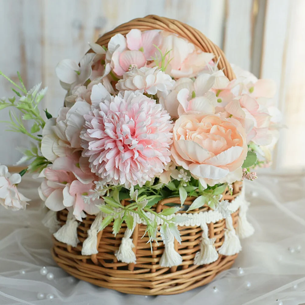 

Storage Basket Easter Flower Basket For Flower Girls Rattan Handle Woven Handles