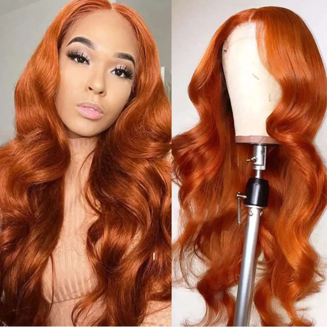 Ginger Wig Orange Color Lace Front Wigs Synthetic Wigs for Women Middle Part High Density Heat Resistant Fiber Hair Party Wig
