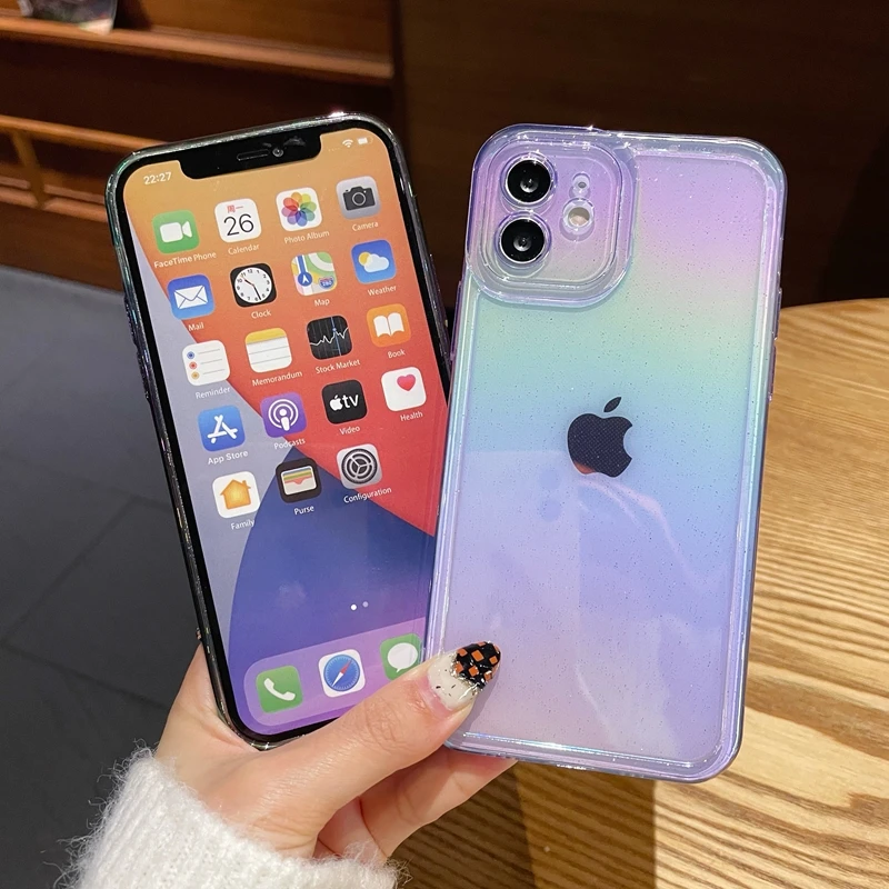 

20 шт./мягкий лазерный Радужный силиконовый чехол для телефона iPhone 11 12 13 14 Pro Max X Xs Max XR противоударный Прозрачный Бампер задняя крышка