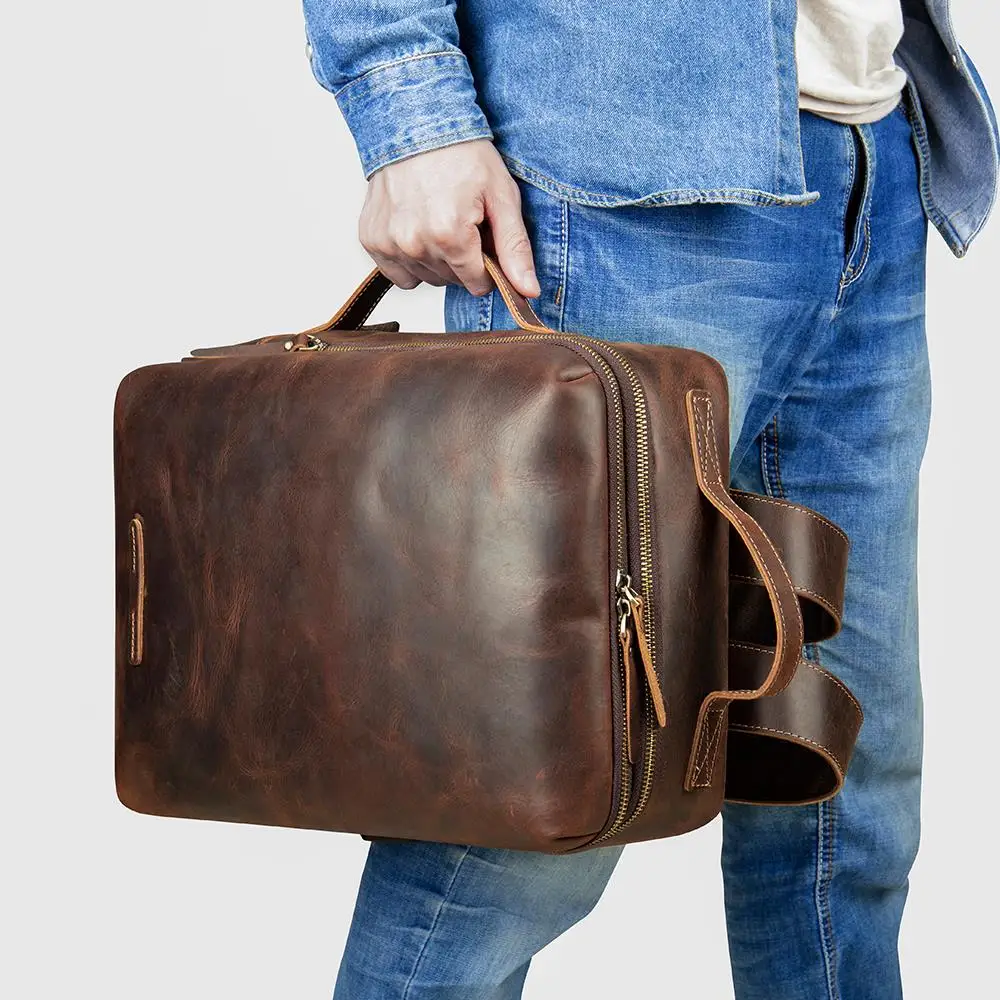 

Мужской кожаный рюкзак для ноутбука 15,6 дюйма, Черный дорожный деловой рюкзак из коровьей кожи, спортивная сумка для мужчин