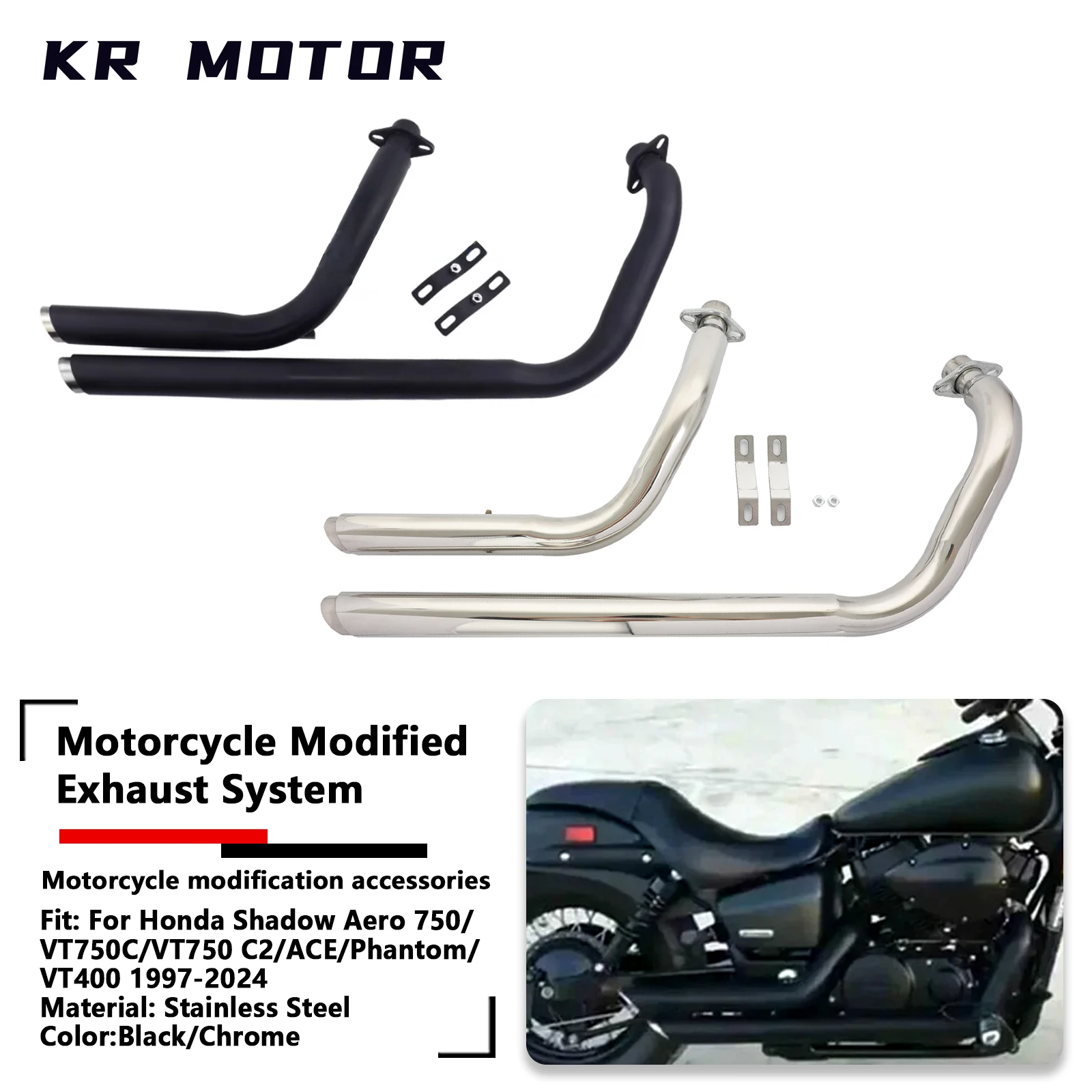 Фото Подходит для мотоциклов Honda Shadow Spirit 750 2005-2014, VT750, VT750C, VT750C2, VT750C2F 2004-2024. Полная выхлопная система с DB-киллером. №1