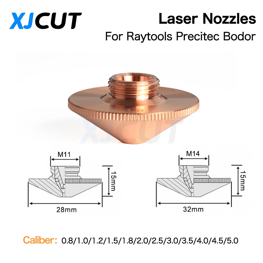 XJCUT волоконно-лазерный сопло однослойное / двуслойное D28 / D32мм калибр 0,8-5,0мм для Raytools WSX Bodor Precitec Co2 режущей головки.
