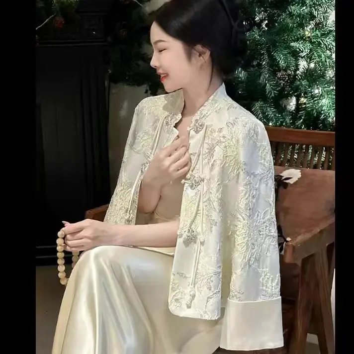 Элегантная женская новая одежда в китайском стиле Тан жаккардовое пальто платье