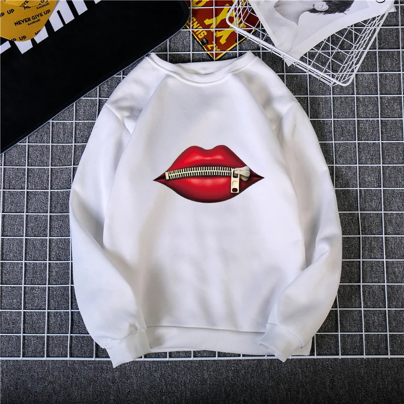 

Spring Autumn Lips Print Hoodies Women Femme Cool sweatshirt Casual Round Neck Long Sleeve Loose Casual Coat Clothing Pullovers