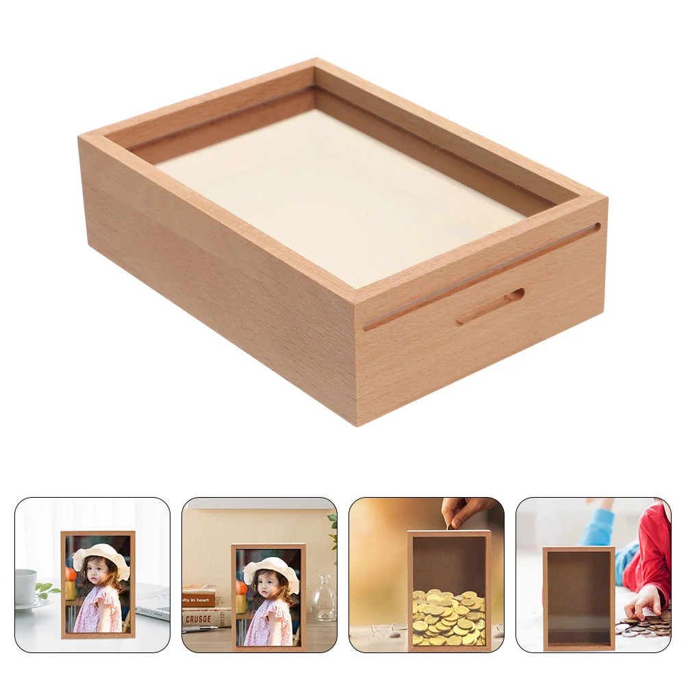 

Piggy Bank Saving Jar Adult For Coins Photo Frame Savings Money Wood Frames Box Dropshipping