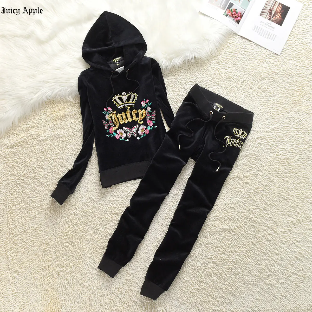 

Juicy Apple Tracksuit Woman Hoodies Sweatshirt Drawstring Pants Suit Female Autumn Casual Loose Long Sleeve Pullover Sports Set