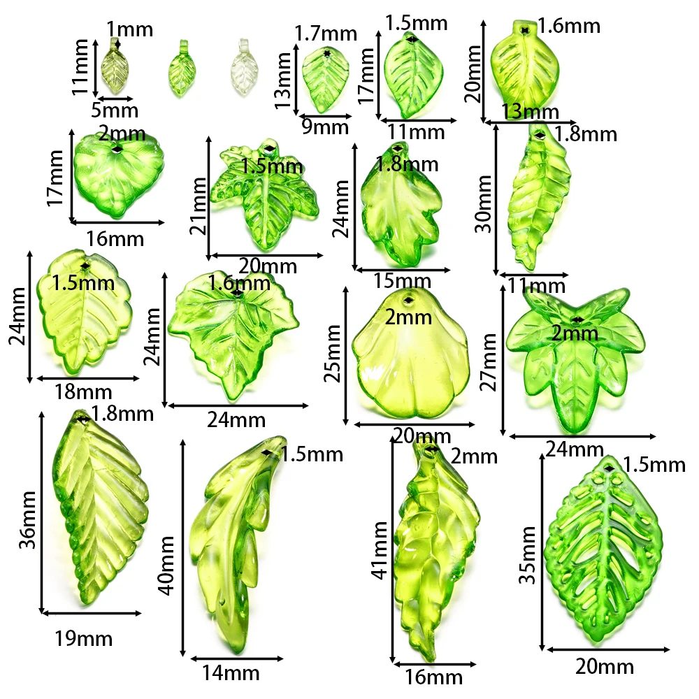 10-100 шт. бусины-подвески с зелеными акриловыми листьями