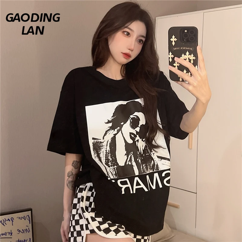 

GAODINGLAN новые летние креативные Портретные принты Женские топы с коротким рукавом Большие размеры хлопковые футболки с круглым вырезом Harajuku ...