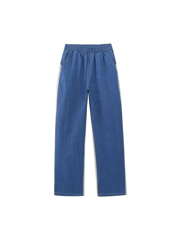 

Женские прямые джинсы в стиле пэчворк BSK & ZA & TRF, винтажные брюки из денима с высокой эластичной талией, 1165160, 2023