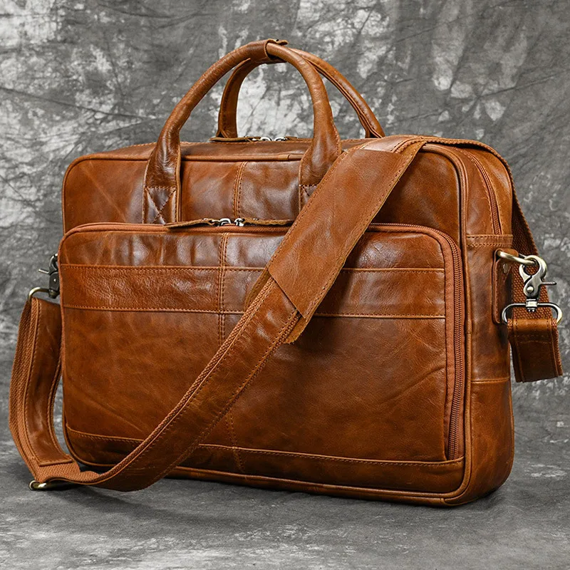 Business Office Laptop Bag for Men Genuine Leather Handbag Men's Real Leather Computer Shoulder Bag Male Fashion Briefcase