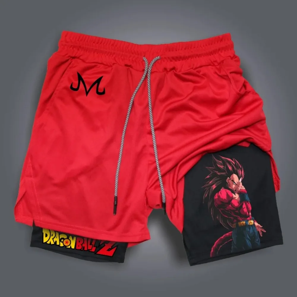 Фото Шорты Broly Dragon Ball Summer 2026 для мужчин и женщин, двухслойные, имитация двух частей, свободные, для спортзала, тренировок, бега, повседневные брюки №1