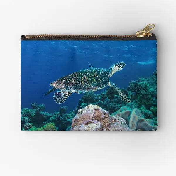 

Hawksbill Sea Turtle On The Great Barrie Zipper Pouches Cosmetic Pure Storage Wallet Women Packaging Bag Panties Men Coin Socks