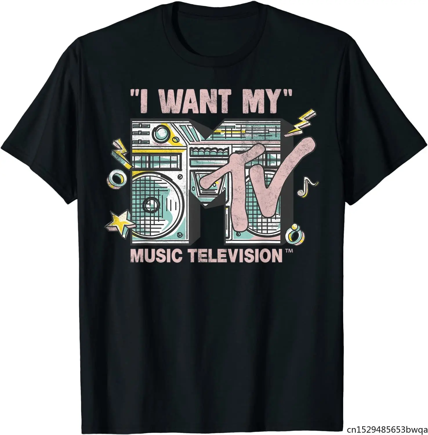 

MTV I Want My Retro Boombox Graphic T-Shirt Casual Four Seasons Cotton Casual Mens T Shirts Oversized T Shirt