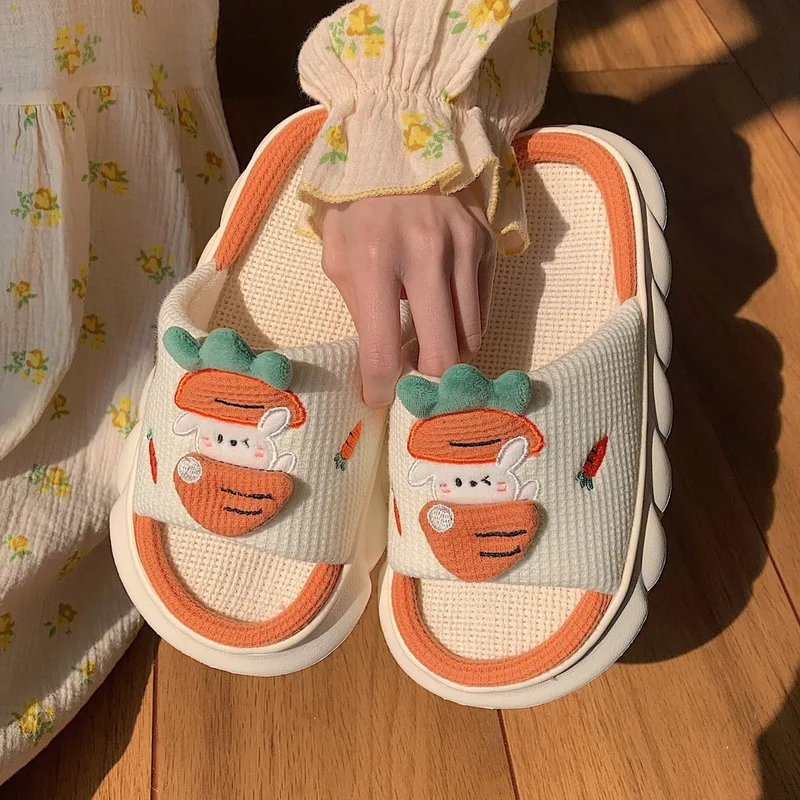 Льняные тапочки Lovely Frog женская обувь для пар нескользящая на толстой подошве