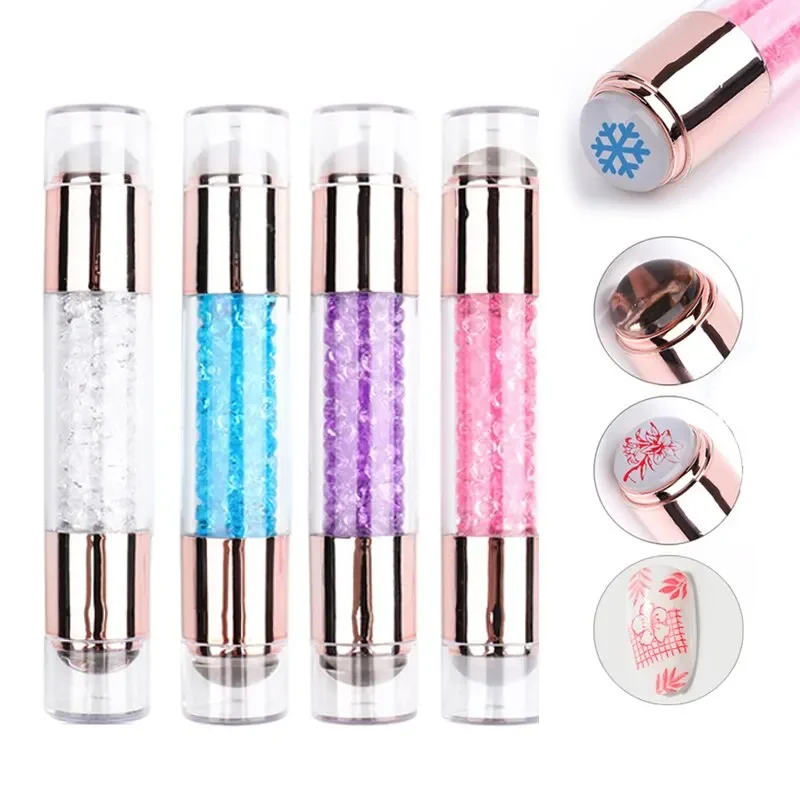 3 Шт. Набор Дизайна Штампов Для Ногтей Силиконовая Хрустальная Ручка С Двойной