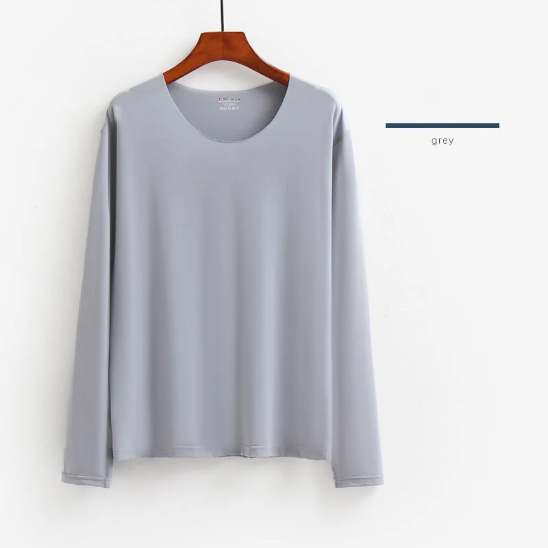 

Solid Color Round Neck Straight Loose Pullovers Simplicity Elasticity T-Shirts Spring Autumn Thin Fashion Casual Men's Clothing