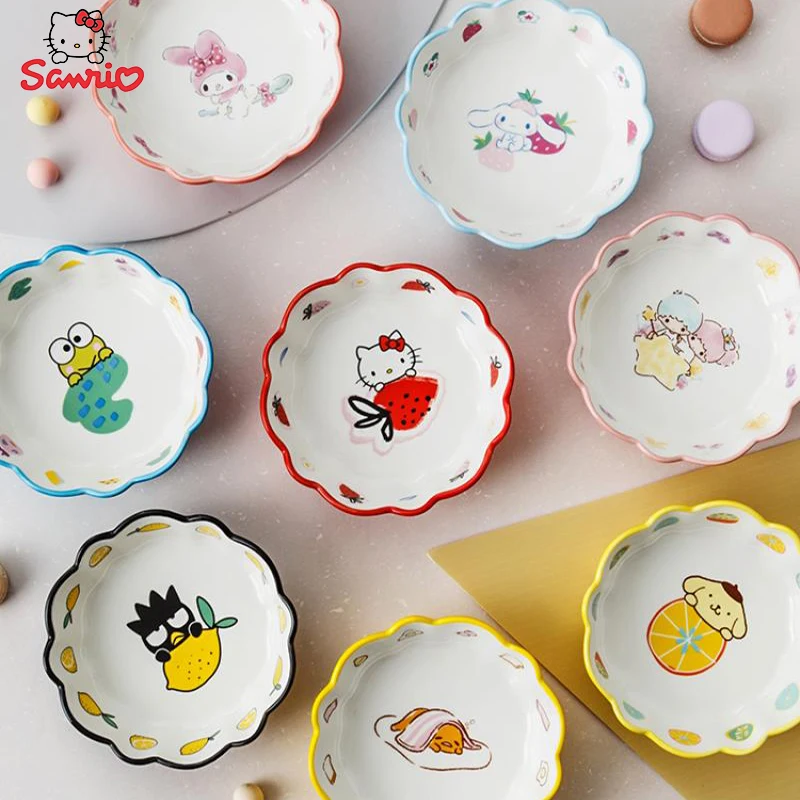 

Kawaii Sanrio Pompom Purin BadBadtz maru LittleTwinStars Anime Cartoon Fruit Salad Bowl Household Ceramic Tableware Dessert Bowl