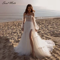 exquisite off shoulder backless wedding dress for women a line long sleeves boho chic bride gown robe de mari%c3%a9e wedding gown