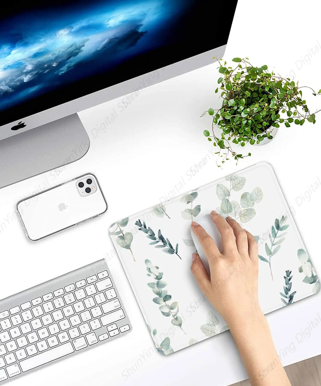 Квадратный коврик для мыши с акварельным эвкалиптовым узором ноутбуков