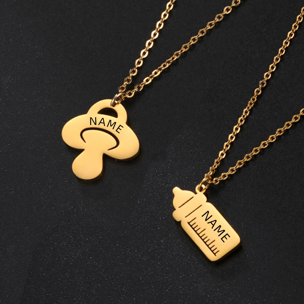 

Baby Necklace Pacifier Bottle Name Personalized Kid Child Custom Stainless Steel Chain Gold Color Gift For Women Man Jewelry