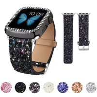 leather band for apple watch 38mm 40mm women bling diamond 42 41mm 44 45mm genuine shiny glitter strap iwatch series 7 6 5 4 3 2