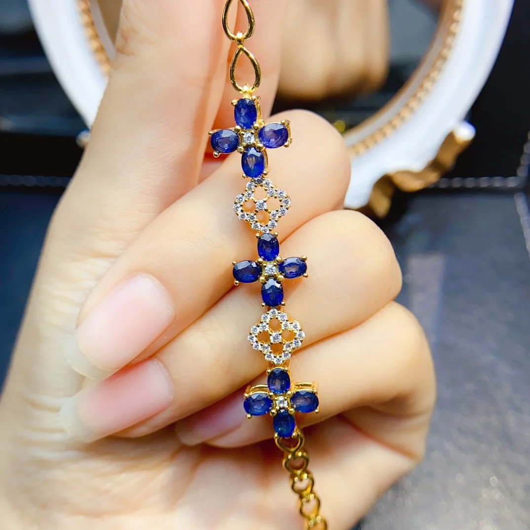 Женский браслет с сапфировым стеклом FS серебро 925 пробы 3 х4 мм