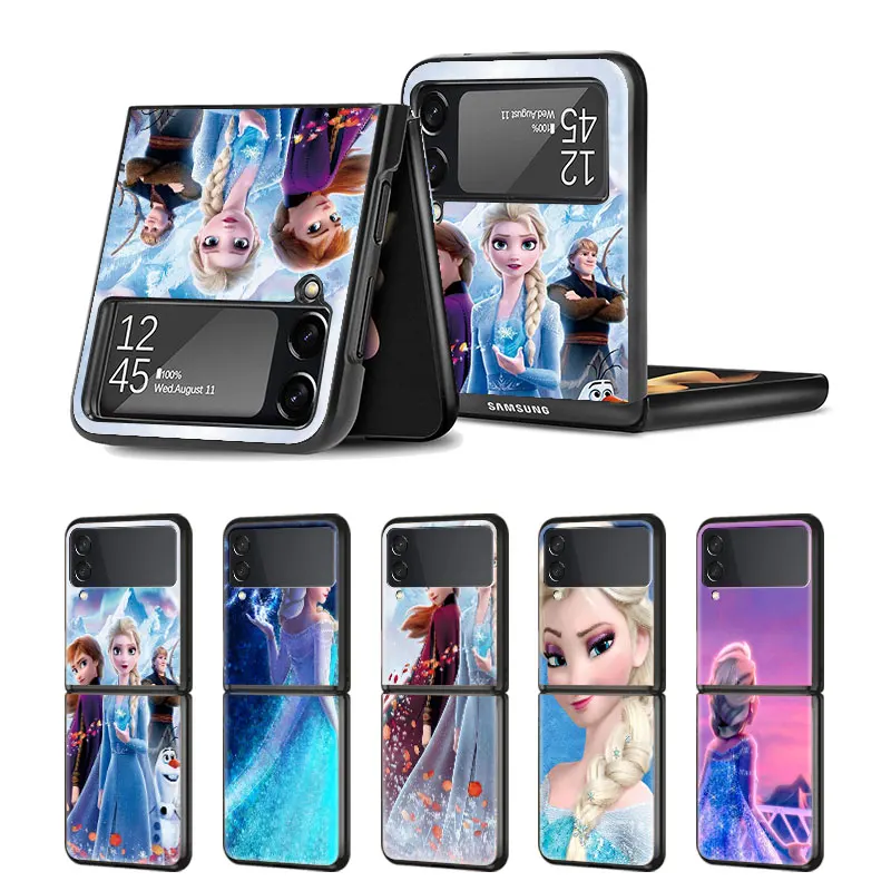 

Phone Case Cover for Samsung Galaxy Z Flip3 Flip 5G Zflip Shell Matte Protection Capa Black Silicone Cell Disney Queen Elsa