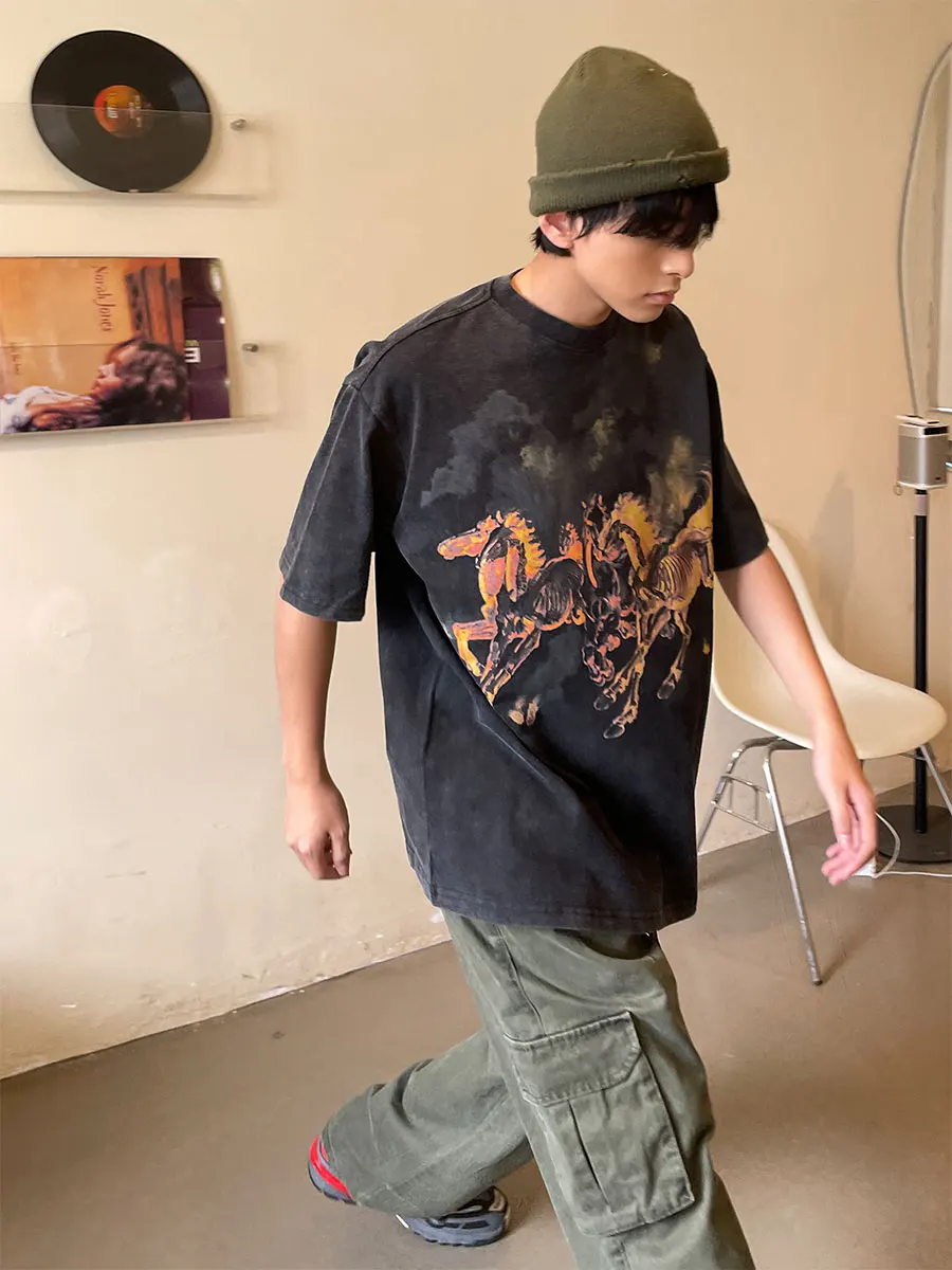 Weilang's Store Американская винтажная потертая старая футболка с короткими рукавами