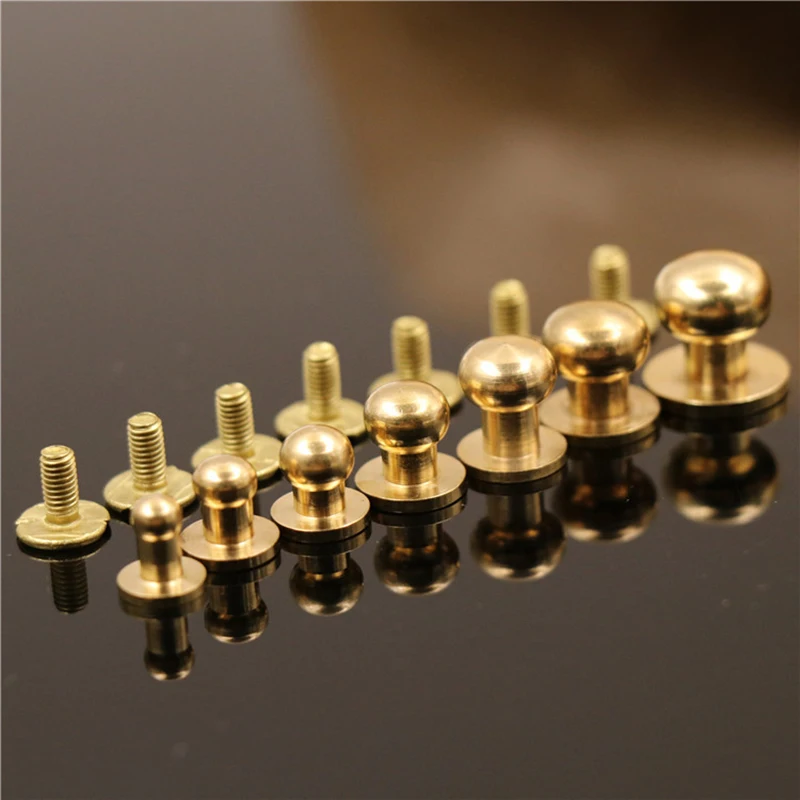 

10pcs Solid brass sam brown browne button screw back Round head ball post studs nail rivets leather craft accessory