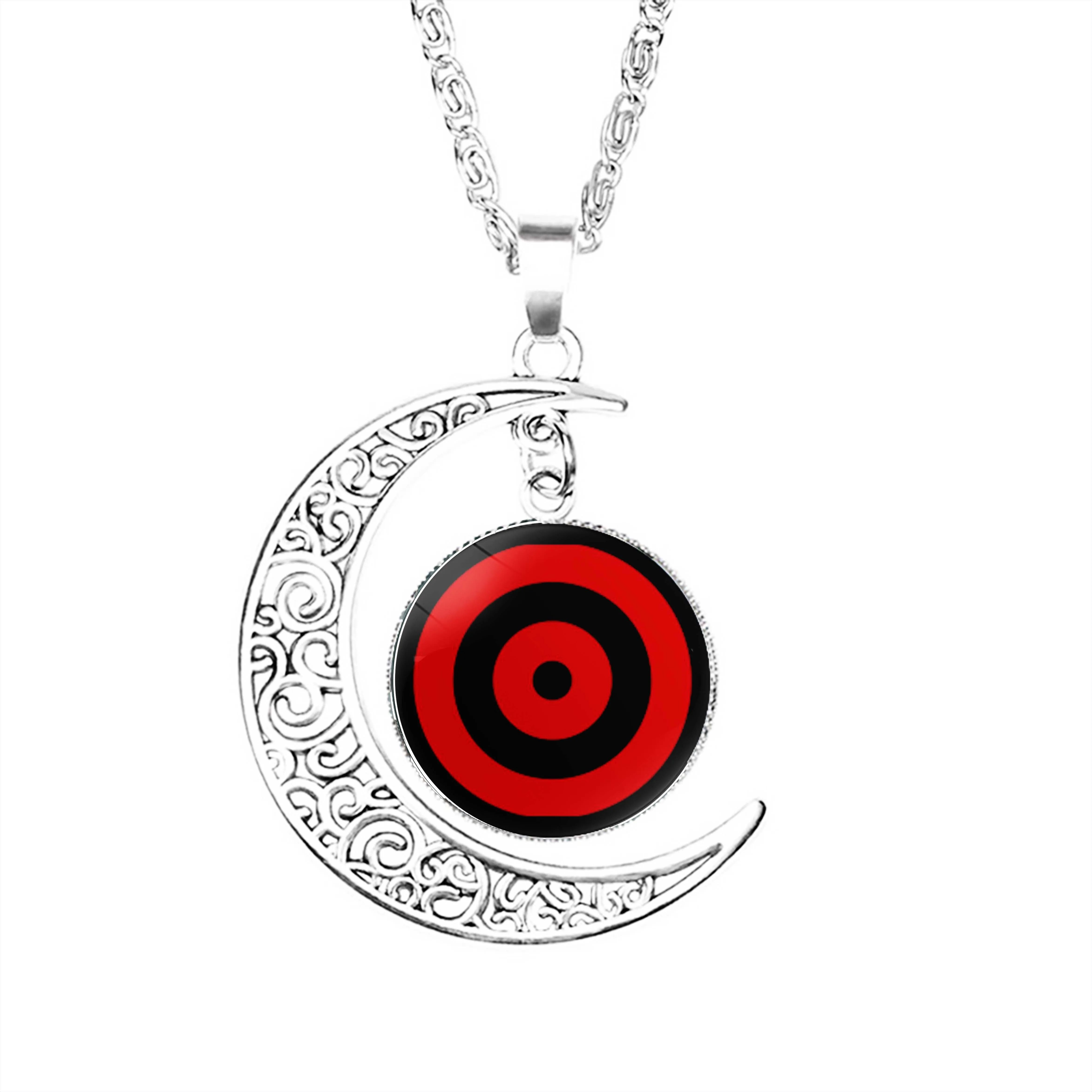 

U2 Inspired Red Black Large Target Moon Necklace Fashion Girls Women Crescent Jewelry Jewelry Boy Glass Lovers Stainless Steel