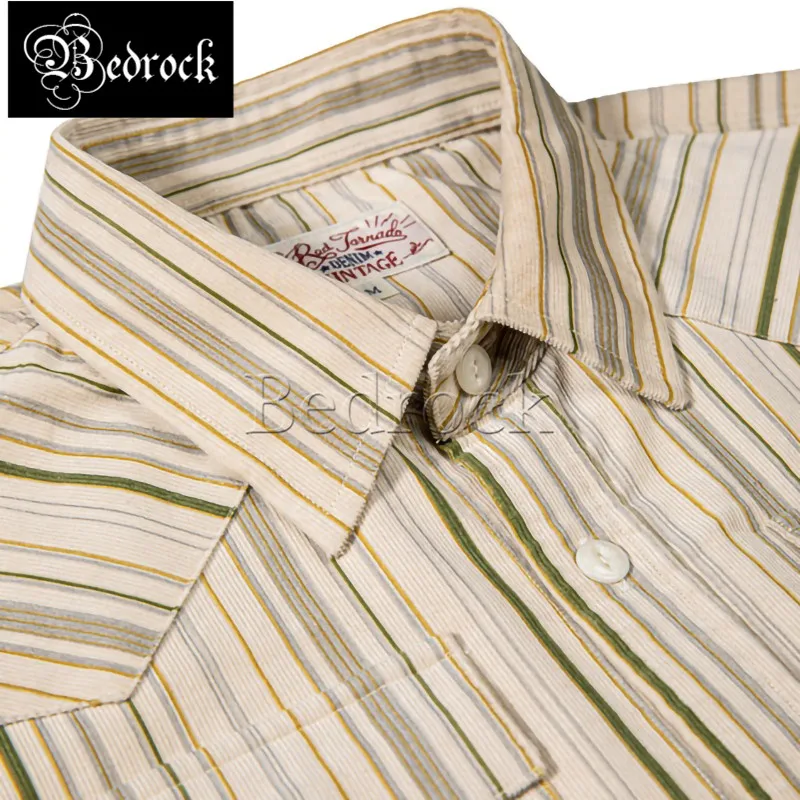 RT camel striped shirt men's long-sleeved western shirt American casual vintage loose top corduroy shirt