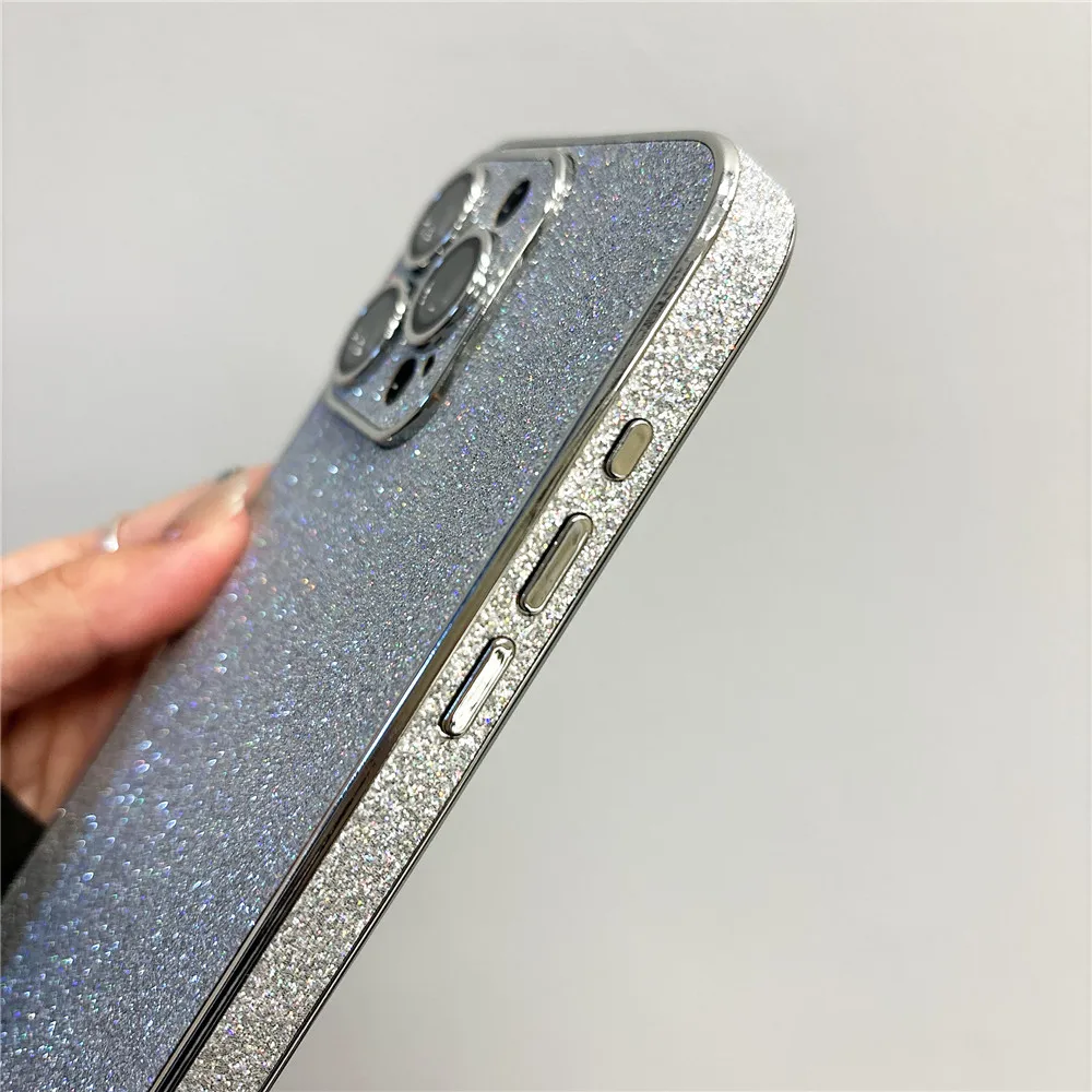 Metal Camera Frame Bling Shining Glitter Cases For iPhone 16 15 14 Plus 13 12 Pro Max Starry Sky Bumper Glass Lens Protect Cover