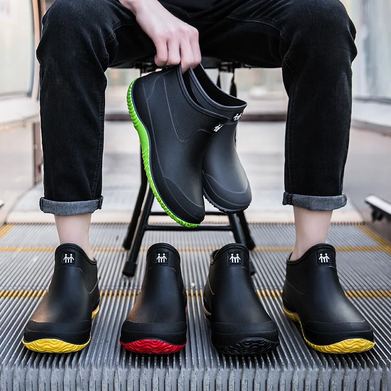 

Arrival Unisex Rubber Rain Boot Ankle Waterproof Non-Slip Chelsea Booties Easy On Fashion Couples Boots boots men work boots