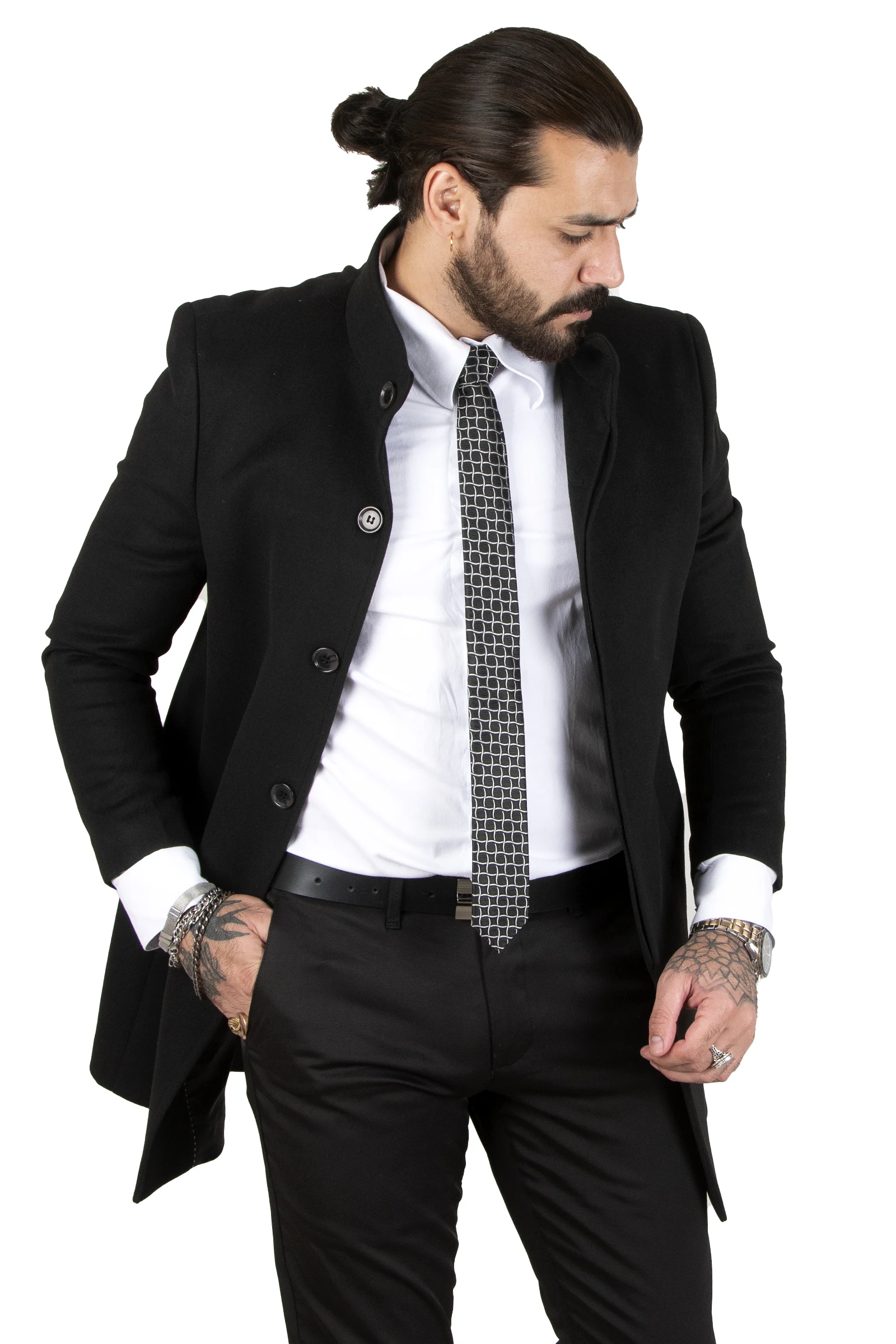 DeepSEA Crew Neck Sheer Collar Italian Cut Male Stamp Coat 2301808