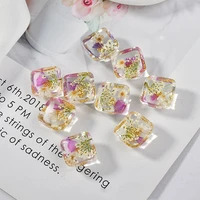 minar romantic clear resin square geometric earrings for women ladies transparent arcylic real dye flower drop earrings jewelry