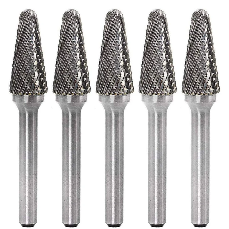 

5Pcs SL-4 Tungsten Carbide Burrs Cylinder Shape Double Cut Rotary Burr File With 1/4 Shank For Rotary Tool Die Grinder