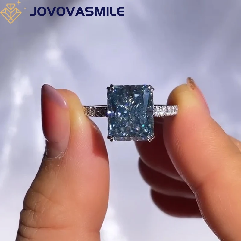 JOVOVASMILE Moissanite Ring 18k Pure Gold 5carat Dark Blue Radiant 585 Au750 Rings For Women Jewelry Anillos Luxury Pass Diamond