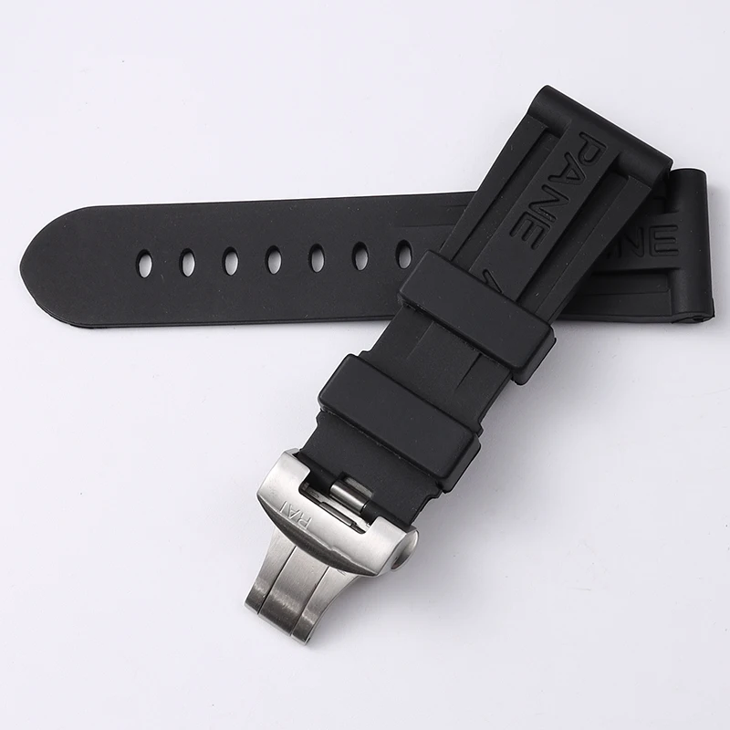Ремешок силиконовый для часов 24 мм черный с пряжкой-бабочкой |