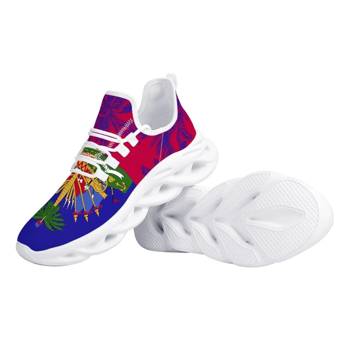 Belidome Haiti Flag Design Shoes Womens Athletic Running Mesh Breathable Casual Sneakers Lace Up Walking Footwear Zapatos