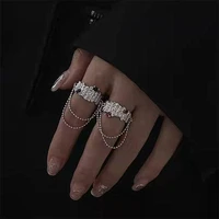 liquid metal lava zirconia open ring men and women inlaid zircon chain tassel retro ring niche design ring tide jewelry