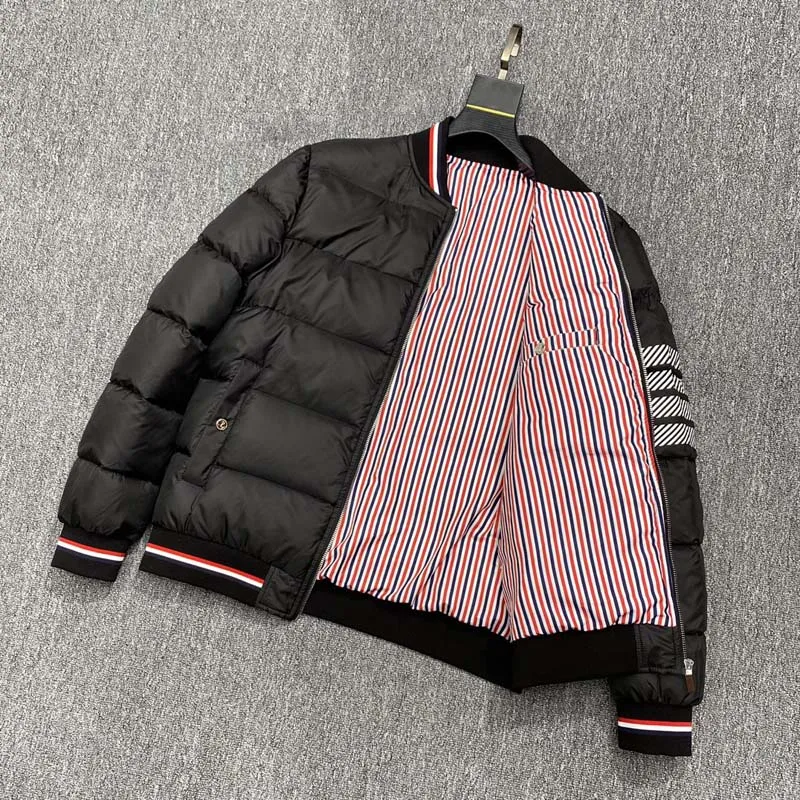 Winter Down Jacket Luxury Brand Classic Grey Striped Design Men Parkas Coats Causal Business High Quality Padded Jacket