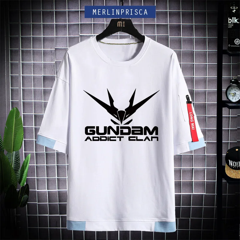 Gundam Mobile Warrior Short Sleeve Anime Peripheral Unicorn Zaku Men's and Women's T-shirt Trendy Casual Clothes Ne