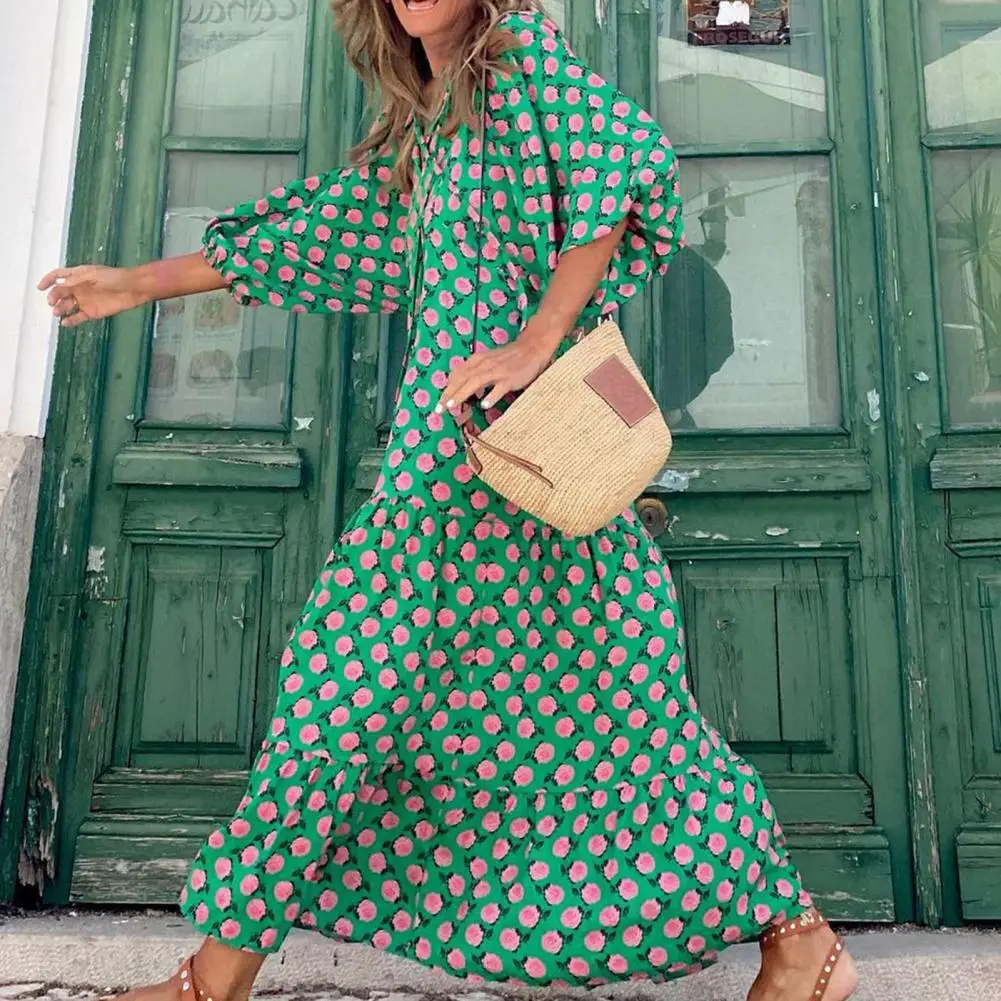 

Floral Print Lantern Sleeve V Neck Floral Print Casual Dress for Dating