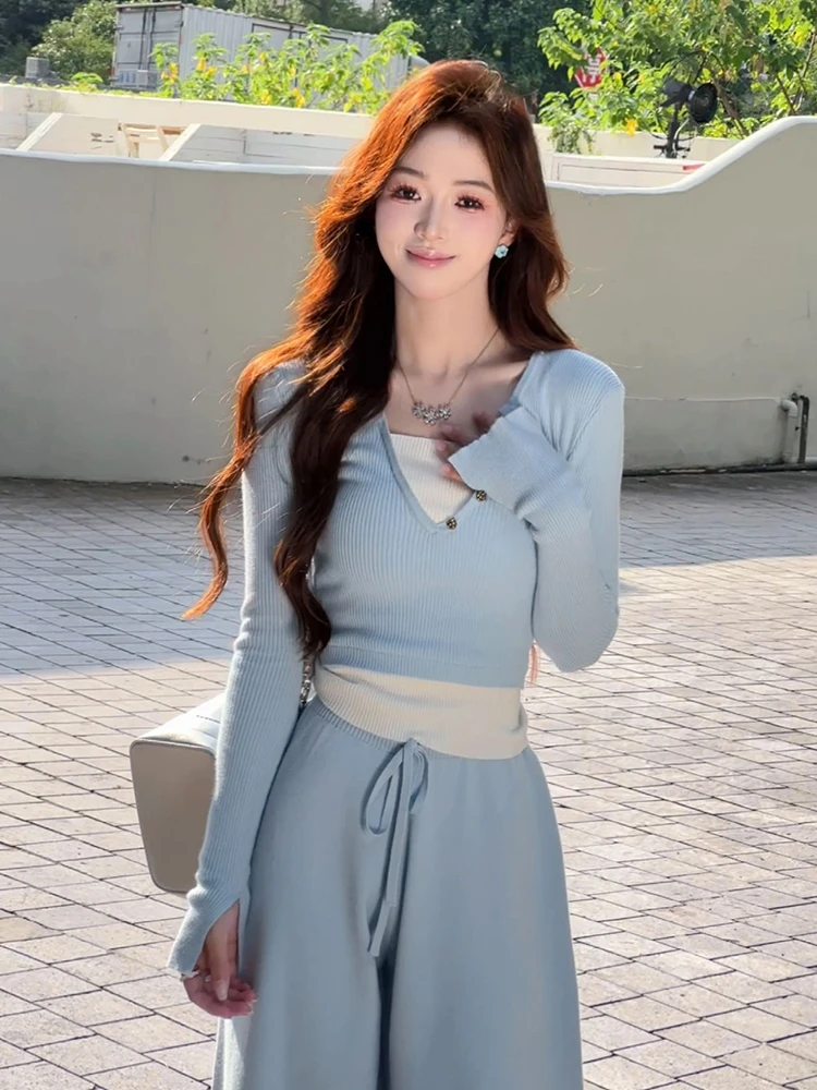 Осенняя одежда полный комплект для женщин новинка 2024 года топ и брюки с широкими