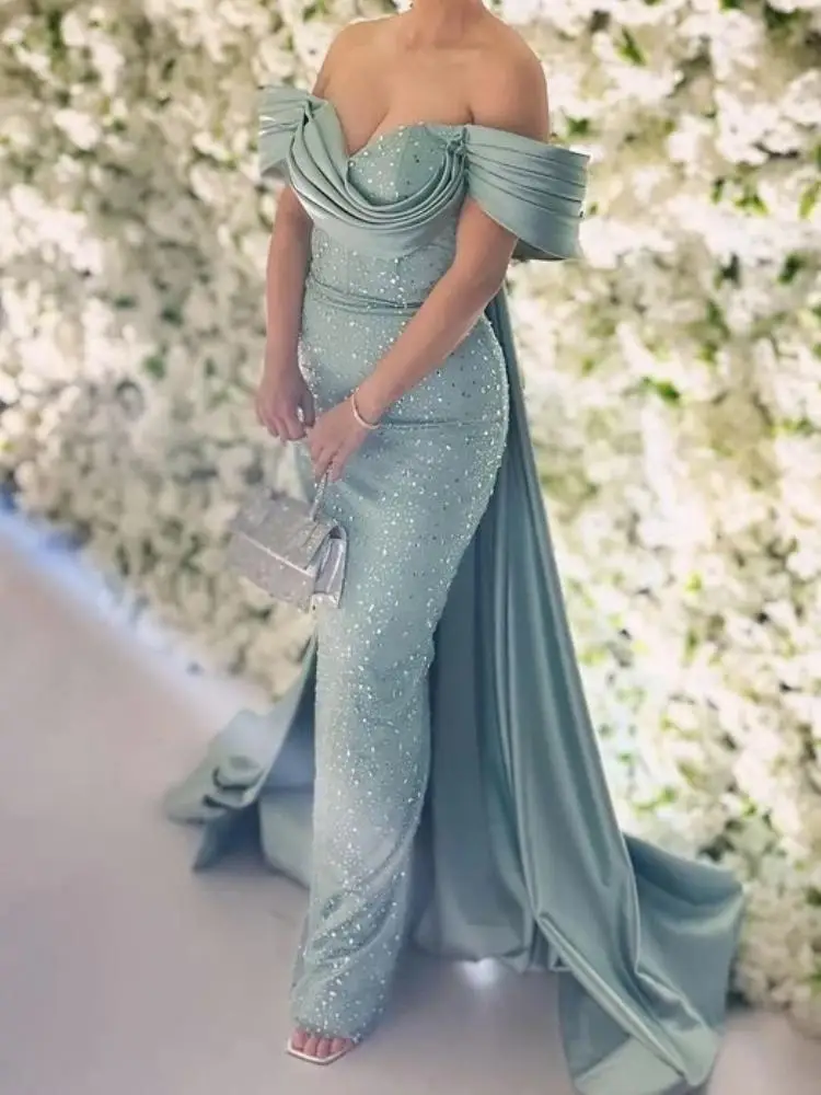 Женское атласное платье с юбкой-годе Элегантное длинное вечернее открытыми