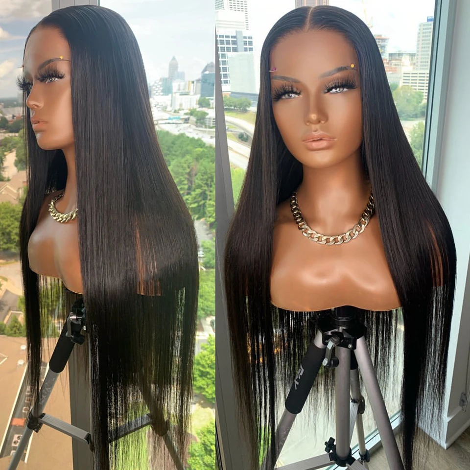 13x4 Lace Front Human Hair Wigs Straight Glueless Frontal Pre Plucked Brazilian Virgin 180 Density For Black Women HD Natural