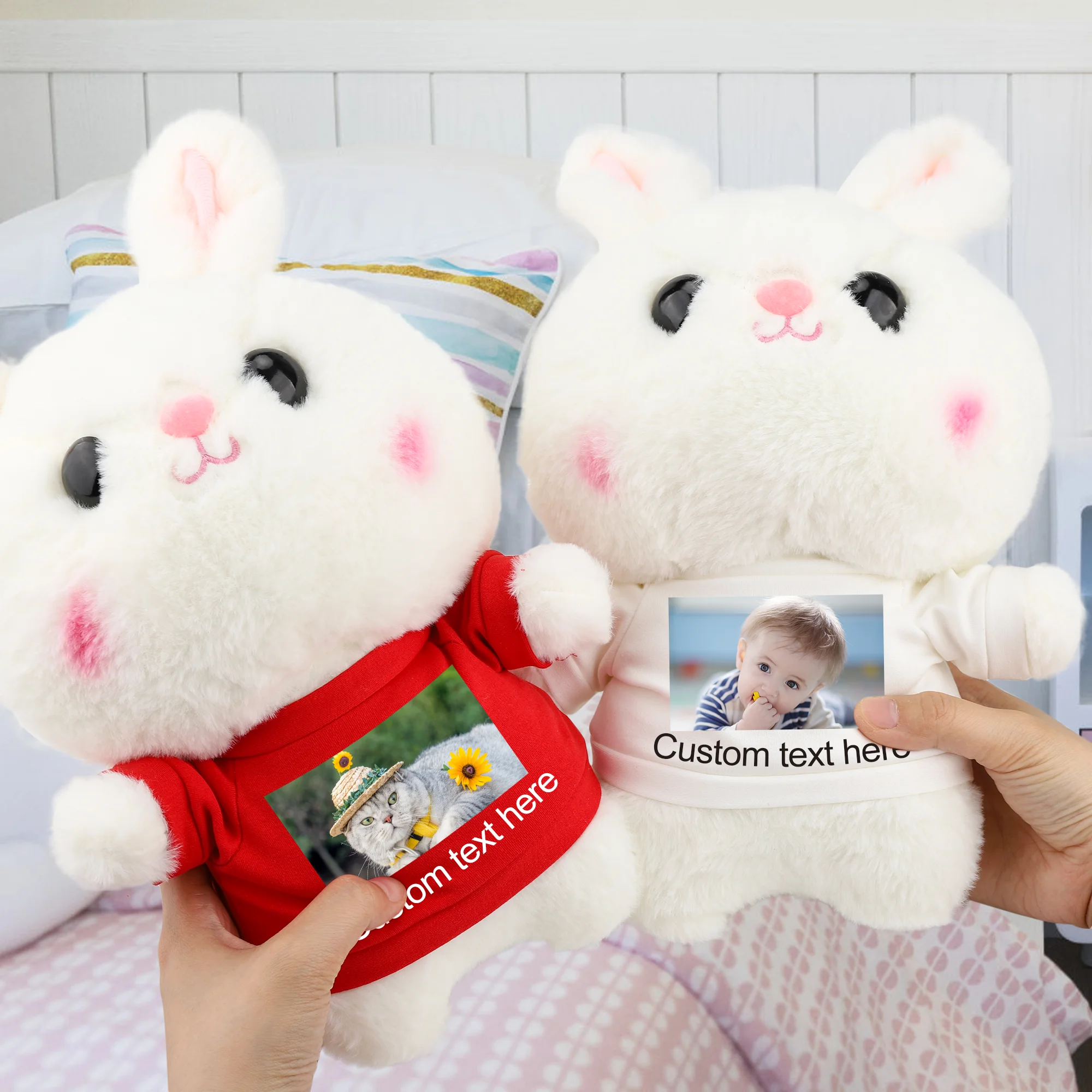 Customizable name Big Head Rabbit with Sweater Headband Plush Toys Cosplay Rabbit with Accessories Cartoon Animal Pillow for Gir