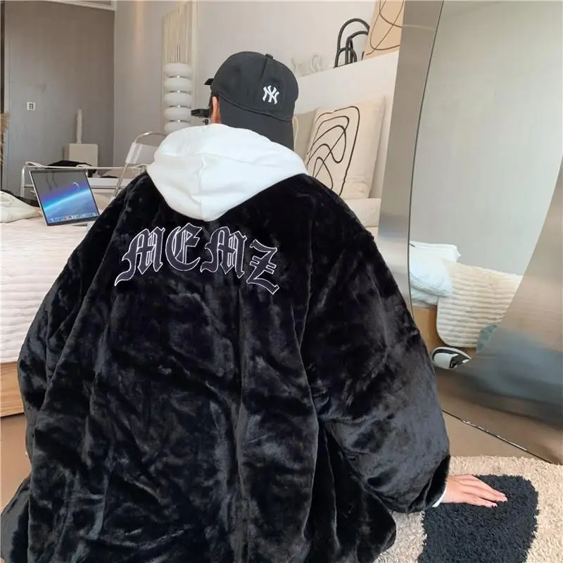 

American vintage jacket autumn winter thick vibe velvet baseball uniform men women high-end oversize padded coat warm streetwear